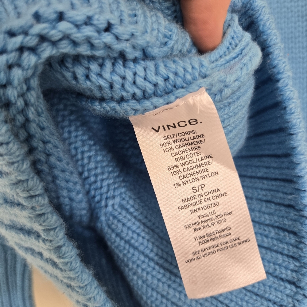 VINCE Wool Cashmere Bright Blue Knit Turtleneck Sweater, S - Picture 12 of 13